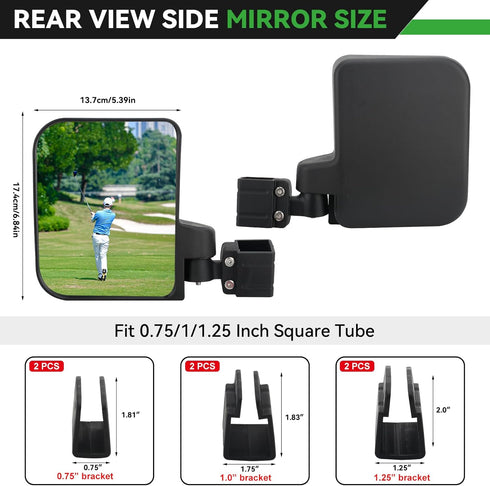 No Drilling Golf Cart Side Mirrors - HD Shatterproof Mirrors for EZGO Club Car Yamaha with Blind Spot