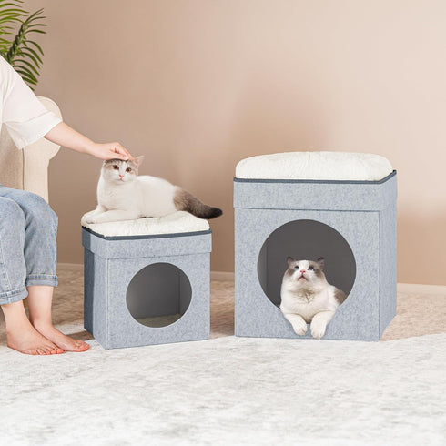 12.6"(Light B FSOBEIIALEO Cat House Cube Small Dog Cubes For Indoor Cats Folding Cat Ottoman, Cat Cave, Stackable Cat