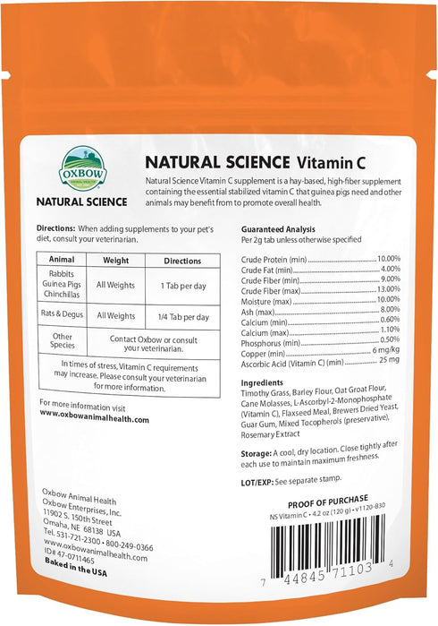 Recommended 4.2 oz Oxbow Natural Science Vitamin C Supplement, Vitamin C & High-Fiber Timothy Hay, Guinea Pig Items