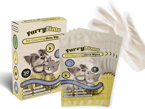 Pet Glove Wipes for Dog & Cat Cleaning, 30 Gloves, Hypoallergenic Dry Bath for Puppy, Kitten, and Coat Care