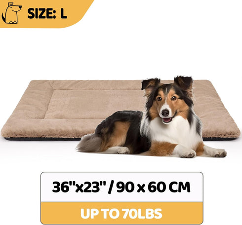 Dog Bed Mat, Washable Crate Pad, Ultra Soft & Anti-Slip Large Bed for Dogs Up to 70 lbs, 36" x 23", Brown