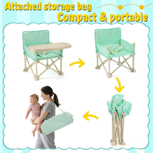 Toddler Beach Chair for Baby - Lightweight Kids Folding Camping Chair with Tray and Storage Bag, Easy to Clean, Safe