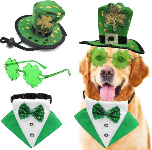 3PCS St. Patrick's Day Pet Costume - Dog Top Hat, Irish Tuxedo, and Accessories for Medium Large Dogs