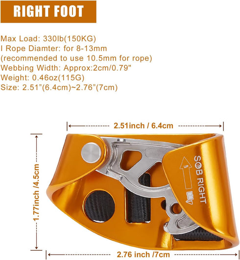 Quick Step Foot Ascender for Outdoor Rock Climbing, Tree Arborist Rappelling Device for 8-13mm Rope