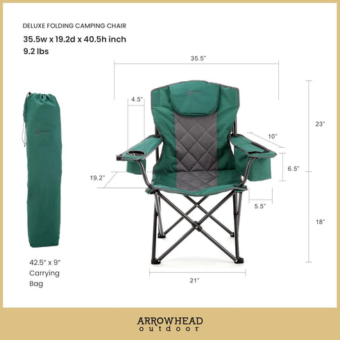 6-can 550 lbs ARROWHEAD OUTDOOR Portable Deluxe Folding Camp Quad Chair w/Headrest, Glass & Cup Holders, Armest Cooler