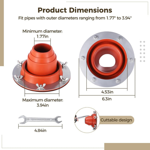 Tent Stove Jack Kit, Flexible Silicone Pipe Boot, High Temp Roof Flue Kit for Bell Tent, Yurt, Wood Burner