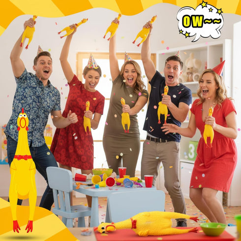 16 Pack Toy(12 Inch,Yellow) Sratte Screaming Chicken Toys Bulk Large Rubber Squeaking Chicken Toys for Pet Chew Gifts