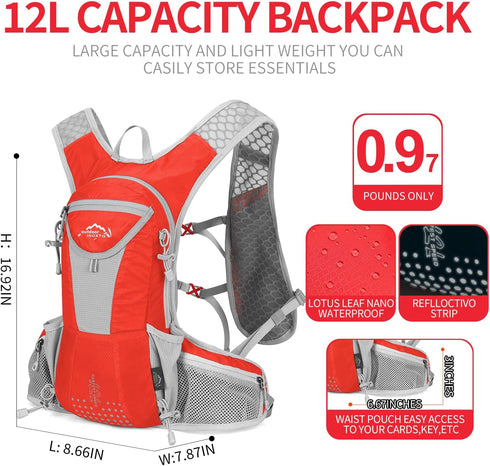 Hydration Pack Backpack, Lightweight Water Backpack with 2L Leakproof Hydration Bladder for Running