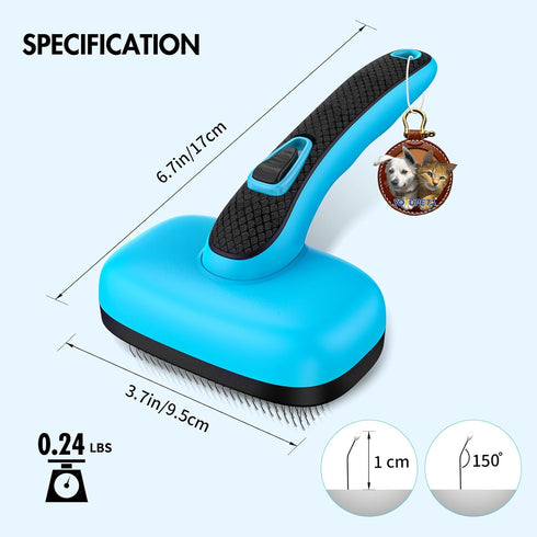 Dog Self Cleaning Slicker Brush for Shedding, Ideal for Short Long Haired Dogs, Removes Loose Fur, Blue