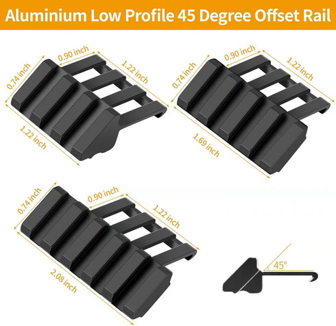 Picatinny Offset Rail Mounts, 3, 4, 5 Slots, 45 Degree Offset Angled Picatinny Weaver Rail Mount, Aluminum Low Profile