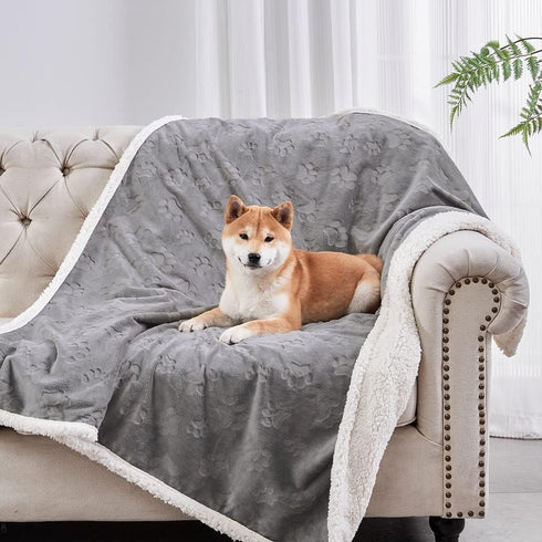 Qeils Waterproof Dog Blankets for Small Dogs, Washable Sherpa Fleece Puppy Blanket, Soft Plush Reversible, 30"X40", Grey