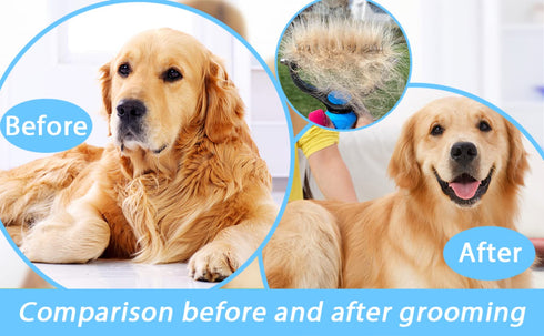 Dog Brush for Shedding - 2 Sided Deshedding Comb for Short & Long Haired Dogs, Cats & Pets - Blue