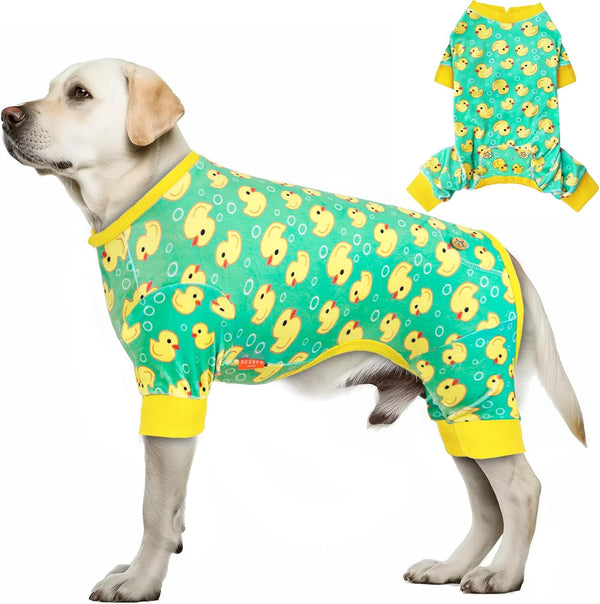 KYEESE Velvet Dog Pajamas, Soft Pjs for Medium Sized Dogs with Yellow Ducks Pattern, Stretchy Pet Jammies Coat Comfy