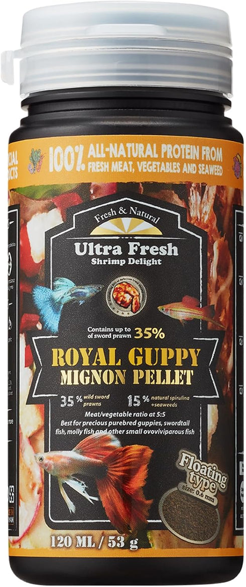 Ultra Fresh Royal Guppy Mignon Pellet, All Natural Guppy Food for Cleaner Water and Vibrant Color, 1.87 oz