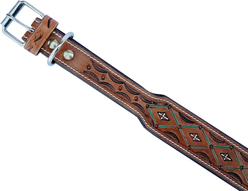 Heavy Duty Padded Western Style Leather Dog Collar for Puppies and Big Dogs 10AB121-S