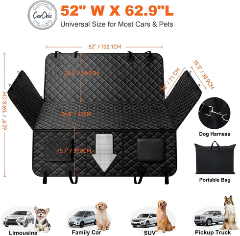 CarChic Hammock Back Seat Extender for Dogs, Non-Slip Dog Car Seat Cover for Back Seat with Hard Bottom, Durable Pet