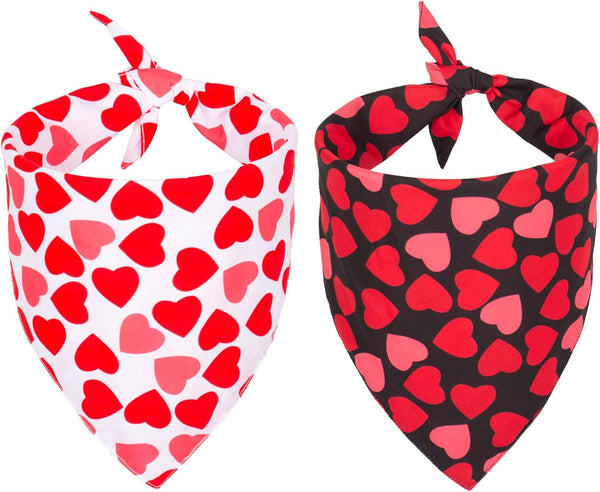 PTDECOR Valentine Dog Bandana, Reversible Triangle Bibs Scarf for Medium Large Dogs (Large)