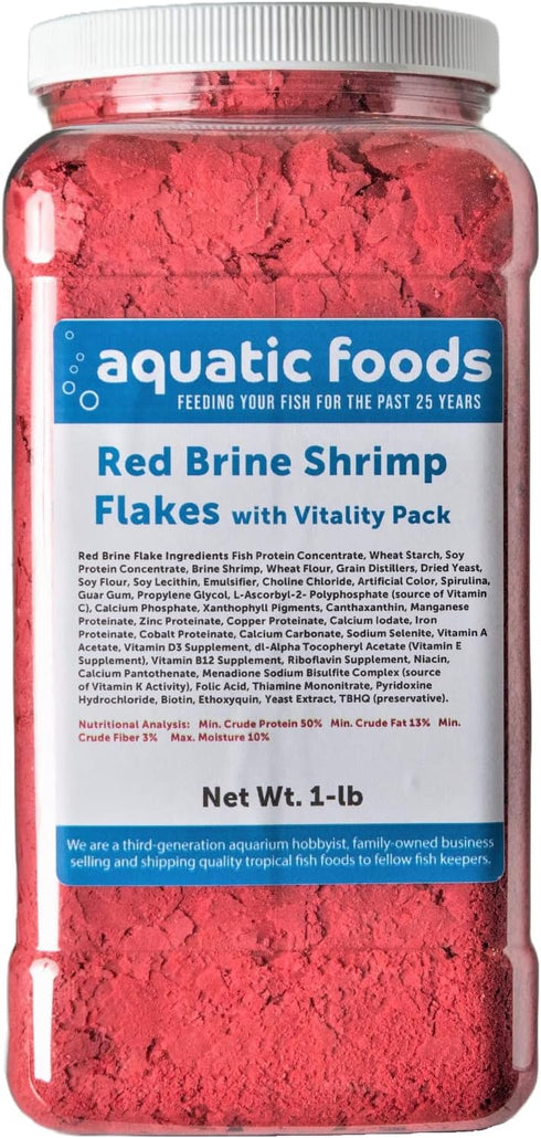 Aquatic Foods Inc. Red Brine Shrimp Color Enhancing Flakes with Vitamin Vitality Pack, Premium Zeigler