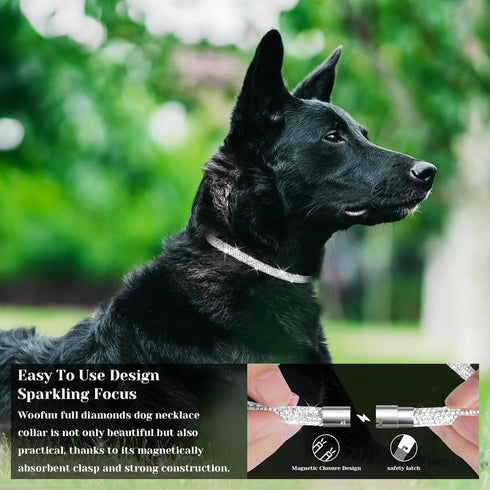 Stylish Diamond Dog Collar, Magnetically Absorbent Clasp, Full Diamond Design for Wedding and Everyday Walking
