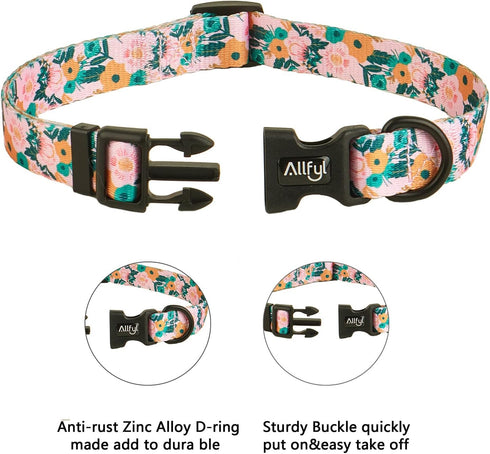 Dog Collar for Small Dogs, Floral Design with Quick Release Safety Buckle, Soft Comfortable Cute Pet Collar