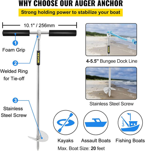 VEVOR 18" 36" Length Sand Anchor Auger, Galvanized Carbon Steel Slide Anchor for Beach and Sandbar