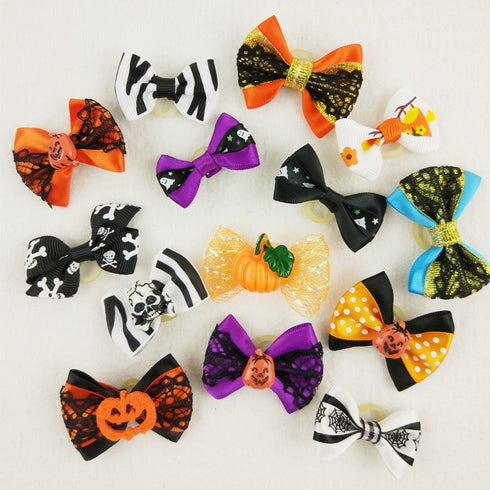 50pcs/Pack Pet Dog Cat Halloween Hair Bows, Rhinestone Puppy Grooming Bows with Rubber Bands
