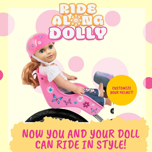 Pink Bike Helmet for 18" Dolls, Includes Decorative Decal Stickers Accessory