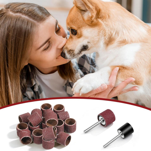 Zyghjort 22Pcs (1/2 Inch 120 Dog Nail Grinder, Sanding Bands and Drums Replacement Kit for Dogs and Cats, Safe Quiet