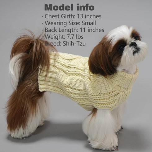 KYEESE X-Large Dog Sweaters for Medium Dogs, Beige Turtleneck Cable Knit Pullover for Cold Weather