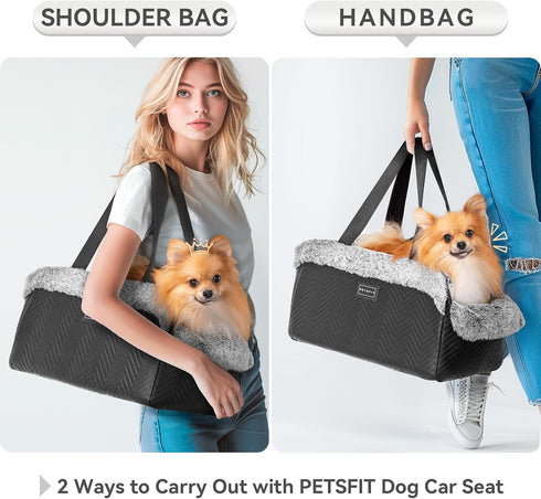9 lbs PETSFIT Center Console Dog Car Seat, Portable Pet Car Seat with Safe Protective Hooks, Luxury Dog Car Seats