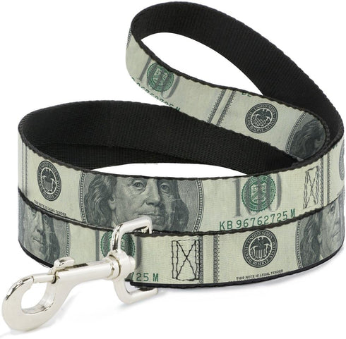 Dog Leash 6 Feet Long, 0.5 Inch Wide, 100 Dollar Bill Close Up