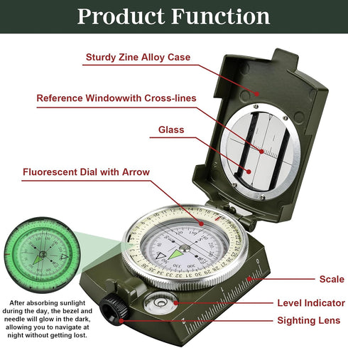 Hiking Compass for Survival, Waterproof Durable Pocket-Sized Tactical Compass with Lanyard & Pouch for Navigation