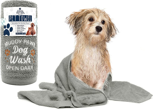 DAN RIVER 100% Cotton Dog Bath Towel, Ultra Soft 450 GSM, Quick Drying, Paw Embroidered Pattern, 20x40 inches