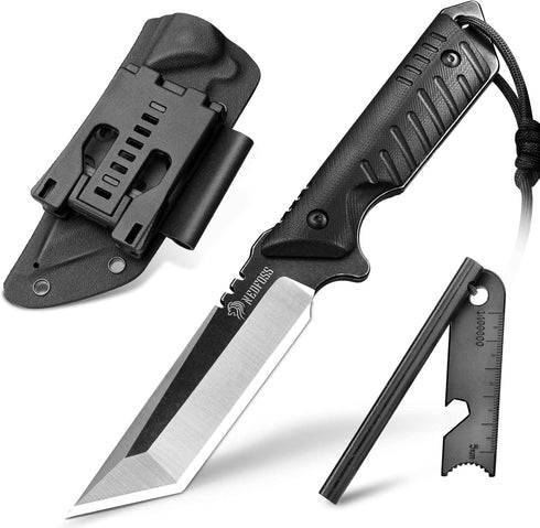 NedFoss Tactical Survival Knife - 440C Steel Blade, G10 Handle, Kydex Sheath, Fire Starter - Camping Gift for Men