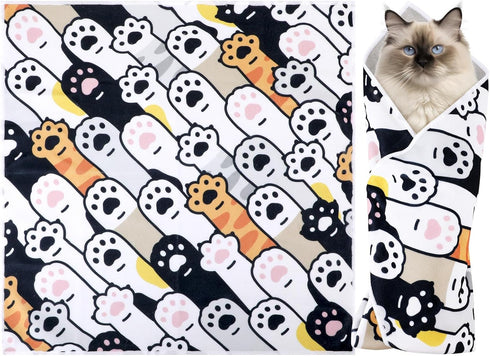 BOXOB Cat Wrap for Grooming, 19.68x19.68 Inch Soft Cat Swaddle Wrap Multifunctional Self-Adherent