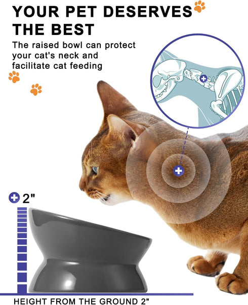 Y YHY Raised Cat Food Bowl, Ceramic Elevated Dish with Title Angle to Protect Cat's Spine, Anti Vomiting, Grey