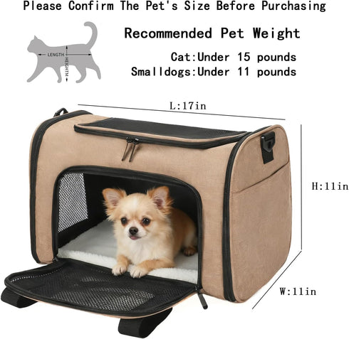 DALASITING 15lbs, Airline Approved Pet Carrier for Cats and Small Dogs Up to Cat Dog Carrier with Safety Leash
