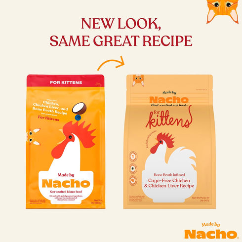 Made by Nacho Premium Dry Kibble Infused with Bone Broth, 2lb Bag Cat Food (Cage-Free Chicken and Chicken Liver)