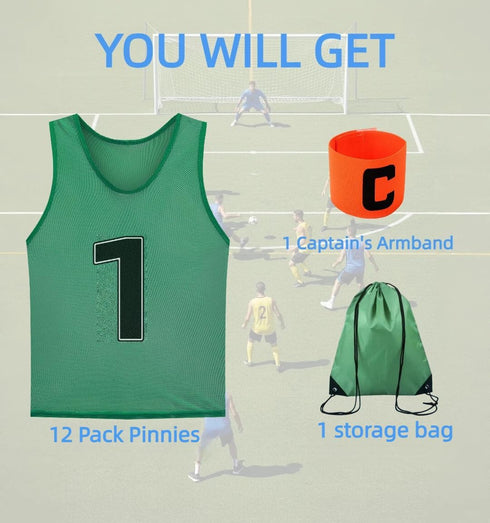 Set 12 Pack Scrimmage TOEPODO Pinnies of Vests Soccer Bibs Team Practice Pinnies with Drawstring Bag & Captain's