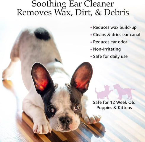 Ear Cleansing Solution for Dogs and Cats, Deodorizing Pet Ear Cleaner with Aloe & Vitamins, 8 oz