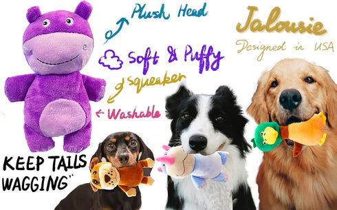 Jalousie Multipack Dog Squeaky Toys, Strong Almost Indestructible Chew Toys with Added Liner for Longer Play (Medium