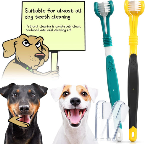 7 Pieces Dog Teeth Cleaning Kit, Includes Stainless Steel Tooth Scaler, Scraper, and 3 Head Dog Toothbrush