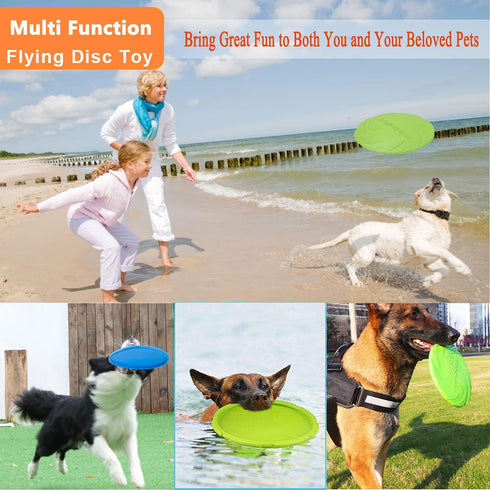 Dog Flying Disc - 2 Pack Soft Rubber Interactive Flying Disc Toy for Small and Large Dogs, Floats in Water