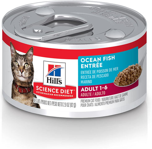 Hill's Science Diet Adult 1-6 Premium Nutrition Wet Cat Food, Ocean Fish Minced, 2.9 oz Can, Case of 24