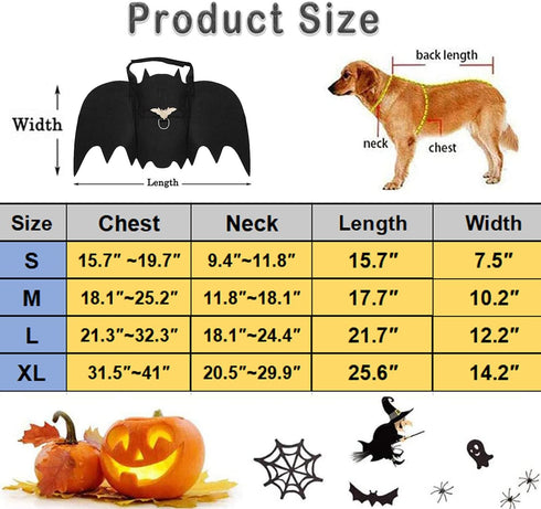 Halloween Dog Costume Pet Bat Wings, Funny Costumes for Medium Large Dogs, Puppy Cosplay Apparel with Dog Leash and Pumpkin Bells, Adjustable Bat Wing for Party Outfit Clothes (Black, X-Large)