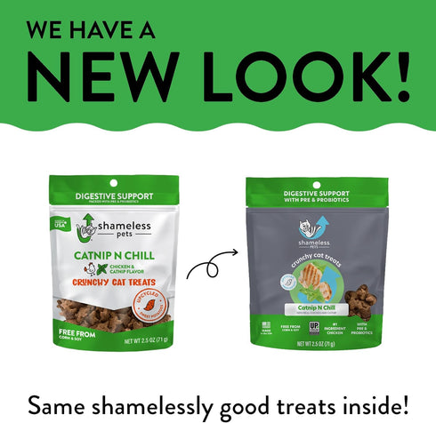 Shameless Pets Crunchy Cat Treats - Catnip Treats with Real Chicken, Digestive Support, 3-Pk