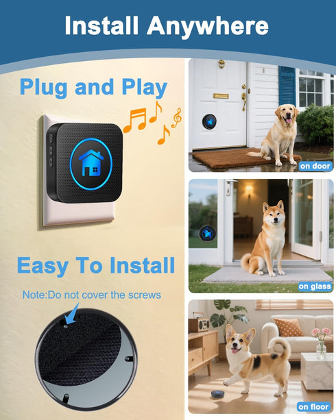 Cangecit 2026 IP65 1000ft 55 5 (2 Receivers+2Buttons) Dog Door Bell Enhanced Touch, Wireless Doggie Doorbell for Potty