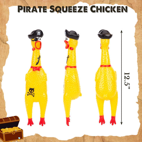 AMOR PRESENT Squeaky Rubber Chicken, Pirate Squeeze Chicken Toy Screaming Rubber Chicken for Halloween Party gift for Children chew toy for pets Prank Novelty Pet Toy