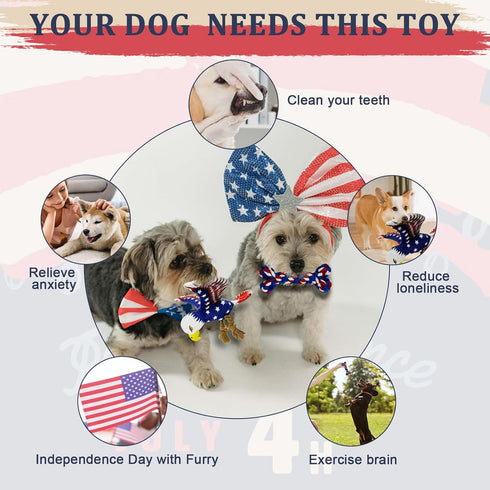 3 pcs Independence Day Pet Squeaky Toys, Plush Bald Eagle Toy with Crumpled Paper Squeaky Dog Interactive Toy for Small