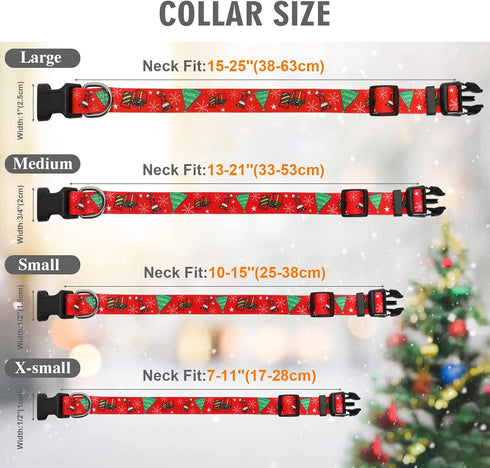 WHIPPY Christmas Dog Collar with Santa & Christmas Tree Pattern - Adjustable Collar for Small, Medium & Large Dogs